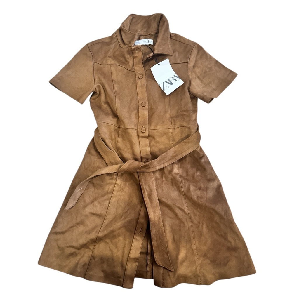 Zara little girls faux suede dress with waist tie NEW - Picture 4 of 6